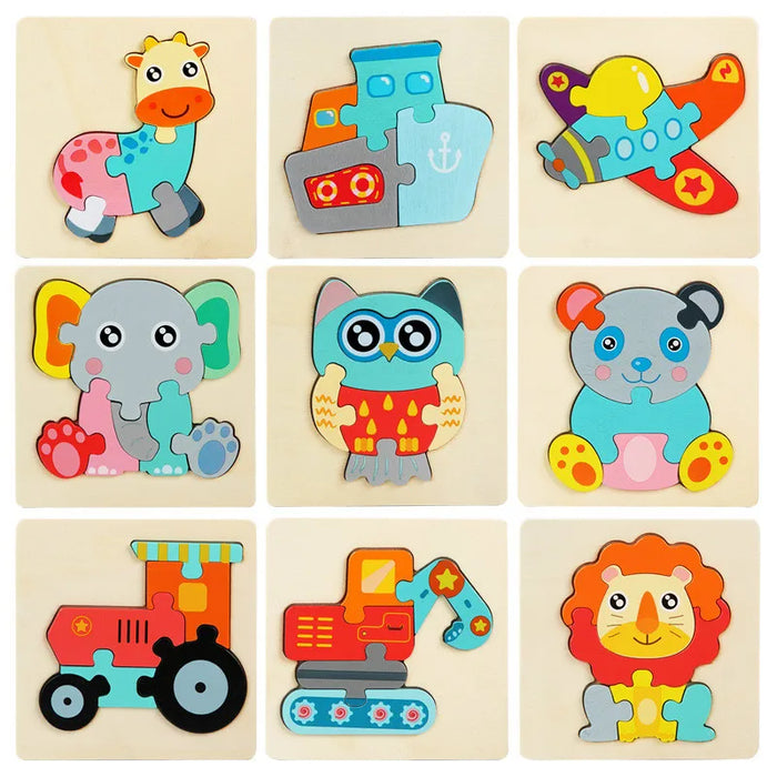 Kids Wooden Toys Wood Puzzle Cartoon